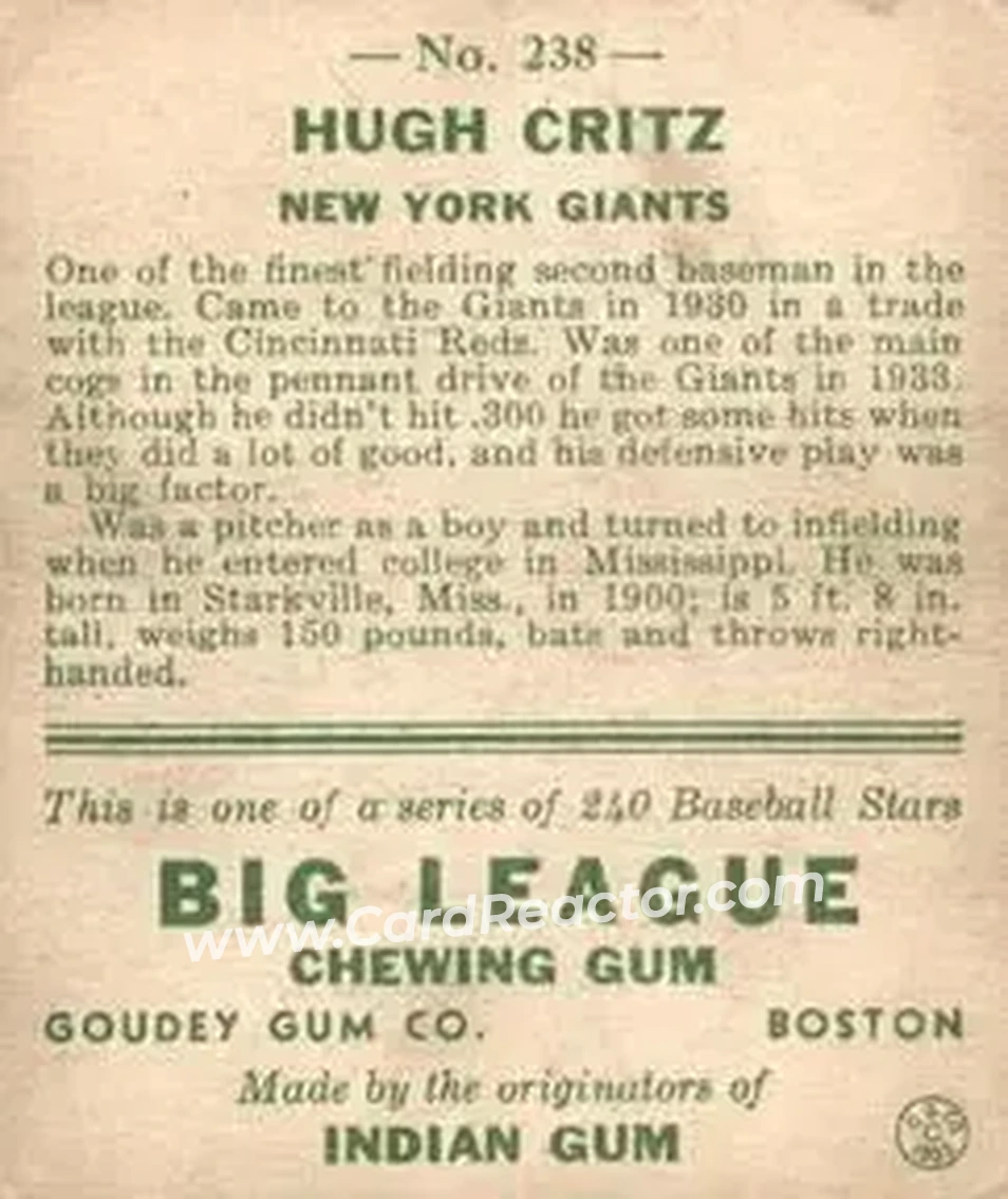 Back of Hugh Critz