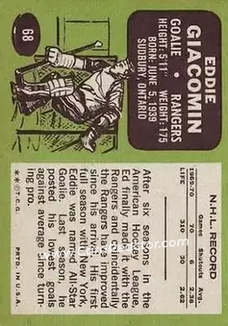 Back of Eddie Giacomin