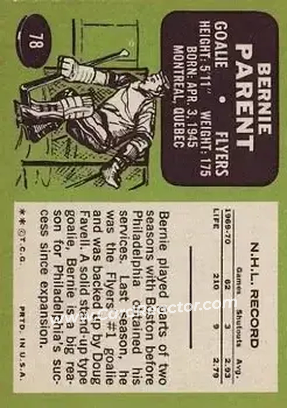 Back of Bernie Parent