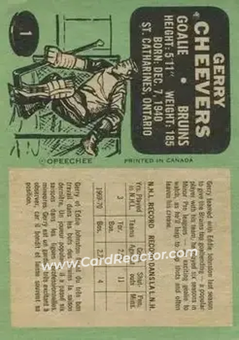 Back of Gerry Cheevers