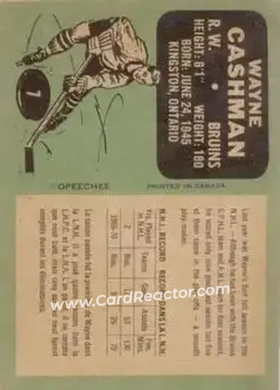 Back of Wayne Cashman