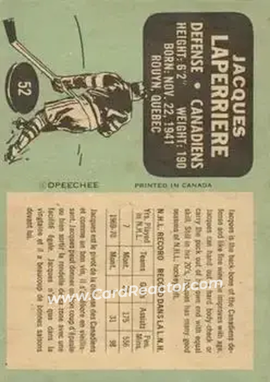 Back of Jacques Laperriere