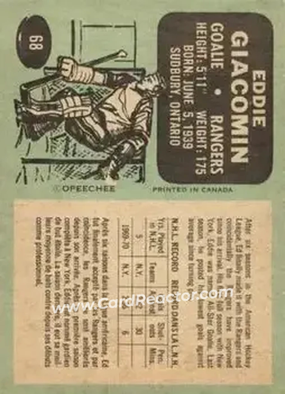 Back of Eddie Giacomin