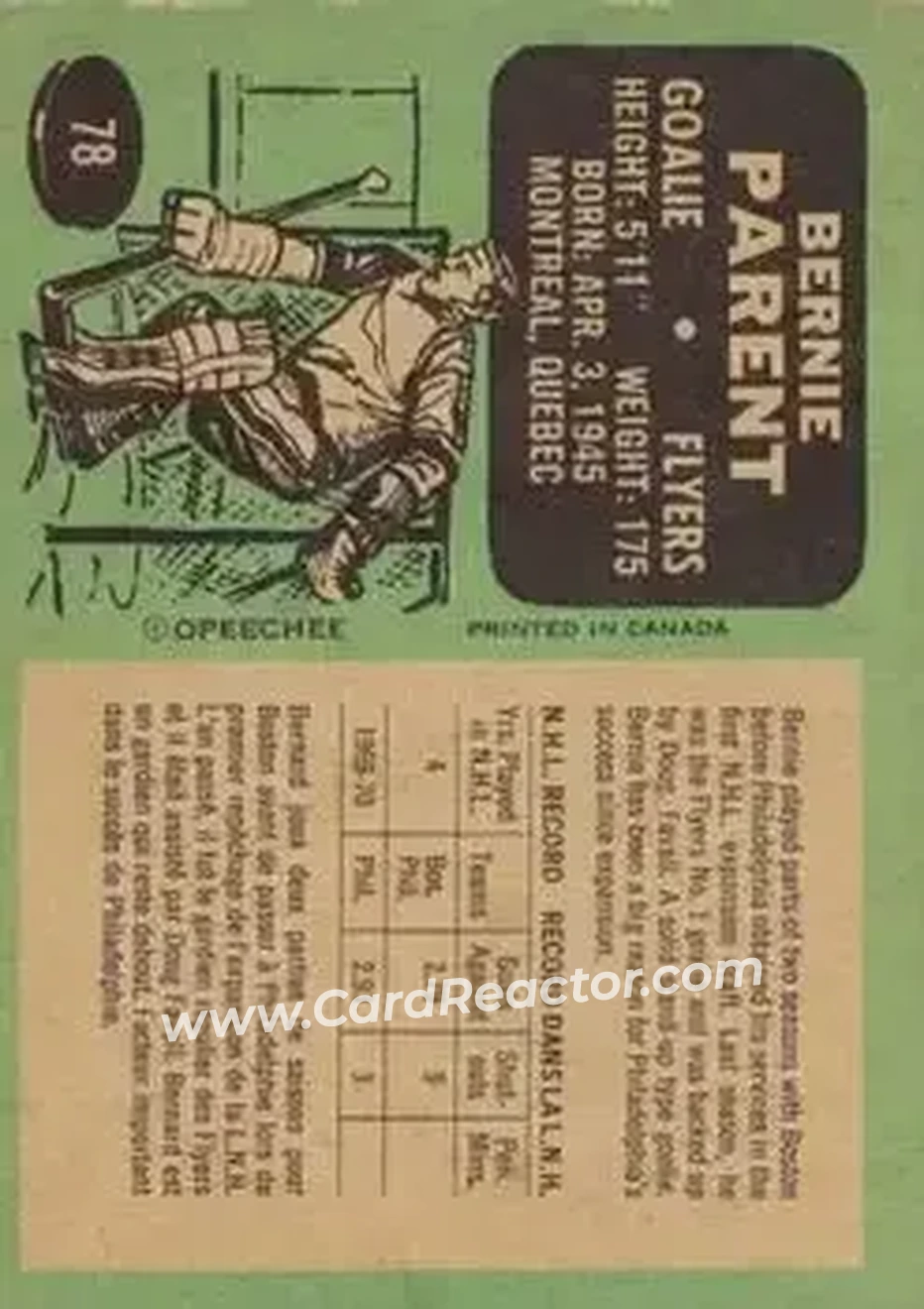 Back of Bernie Parent