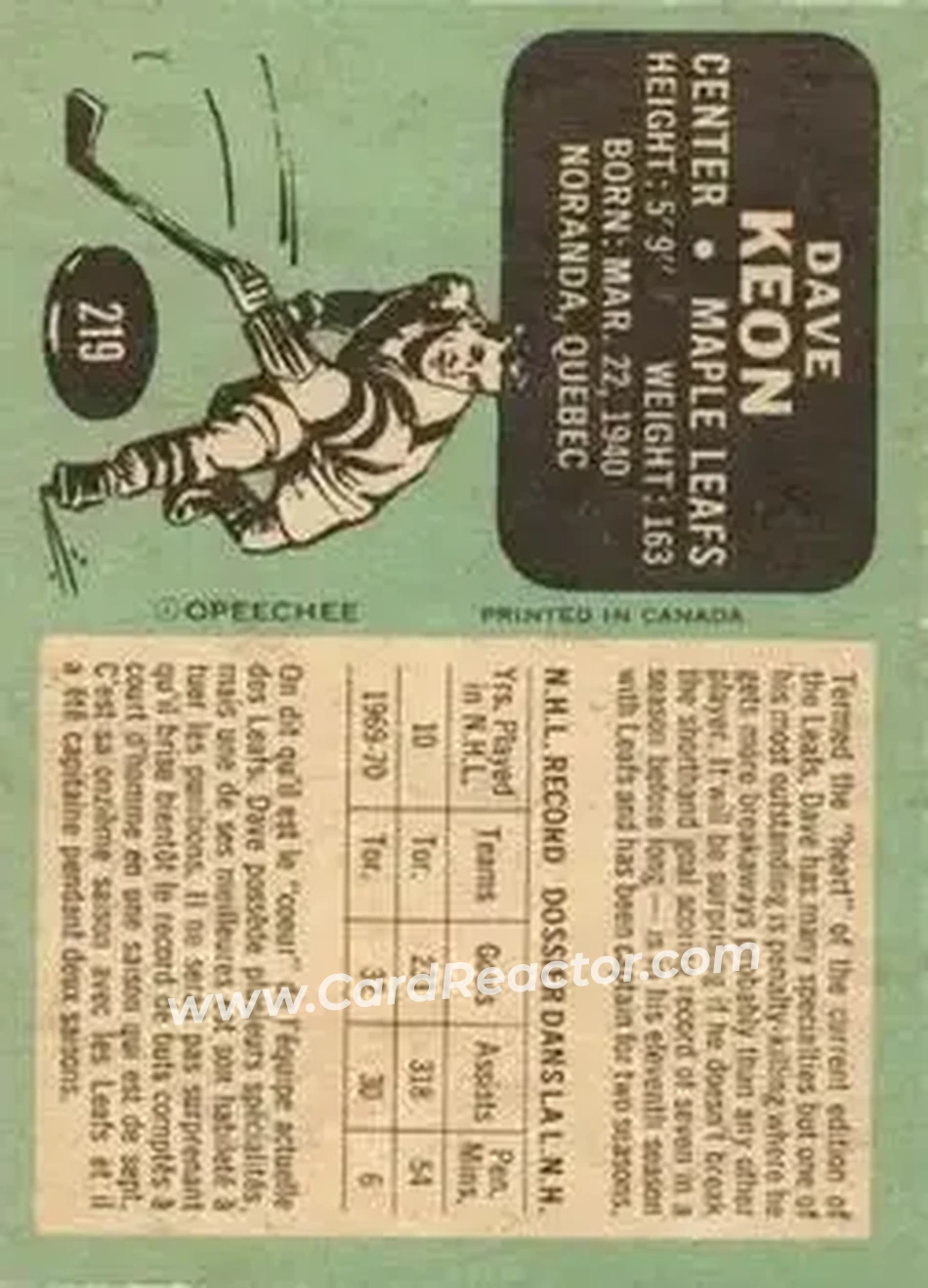 Back of Dave Keon