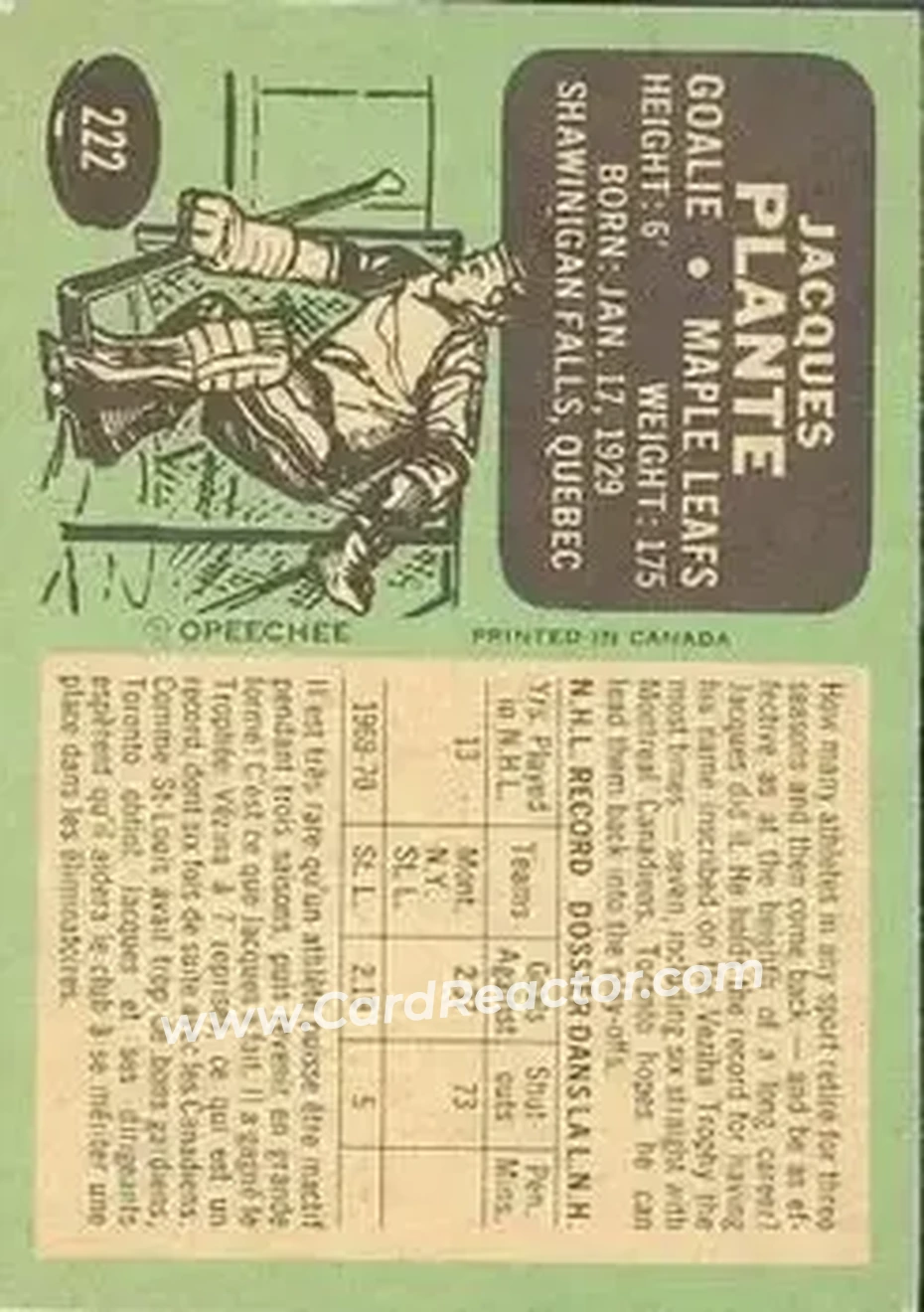 Back of Jacques Plante