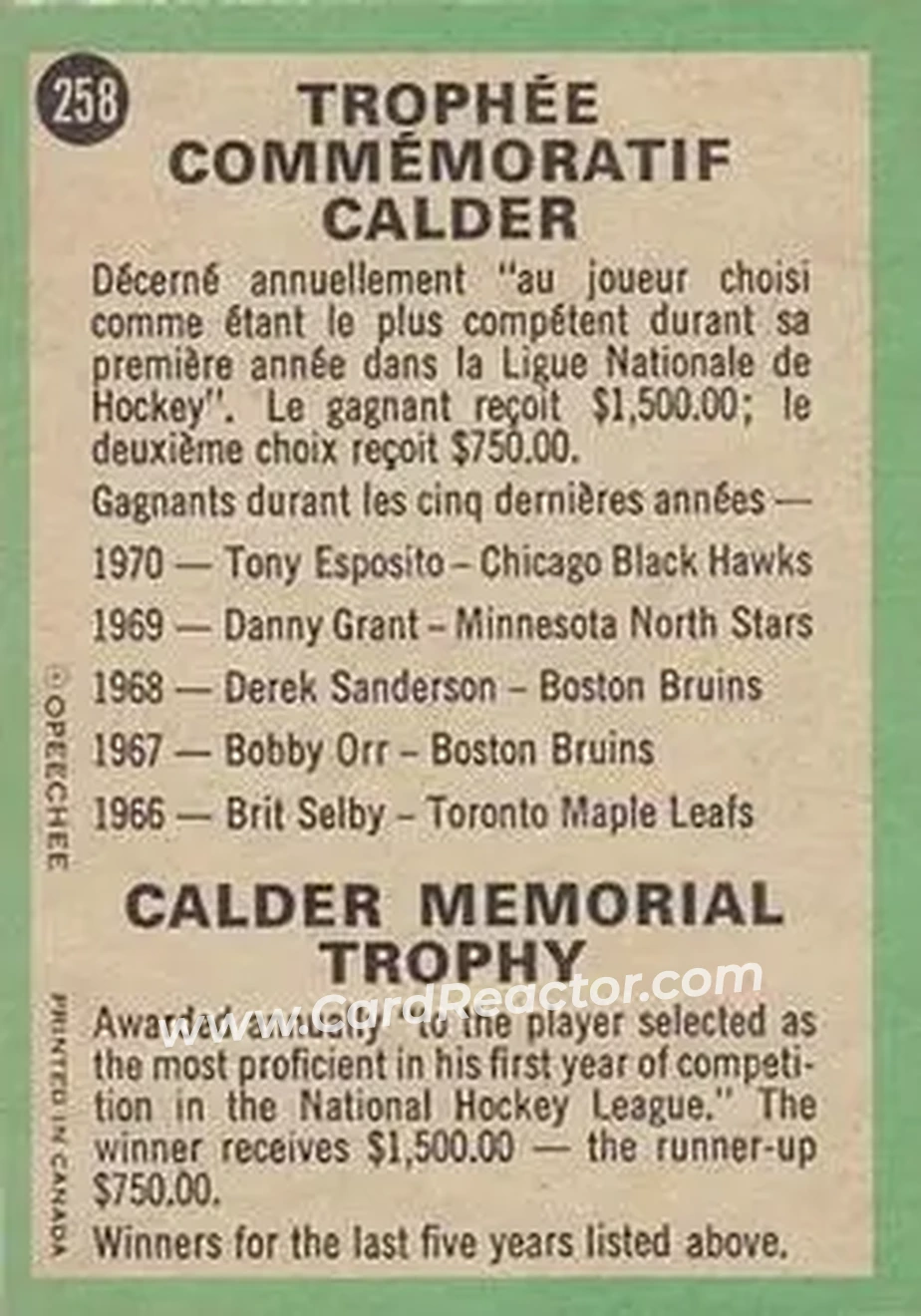 Back of Calder Trophy