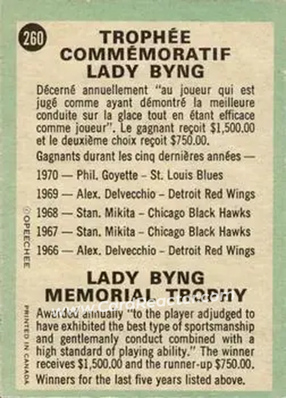 Back of Lady Byng Trophy