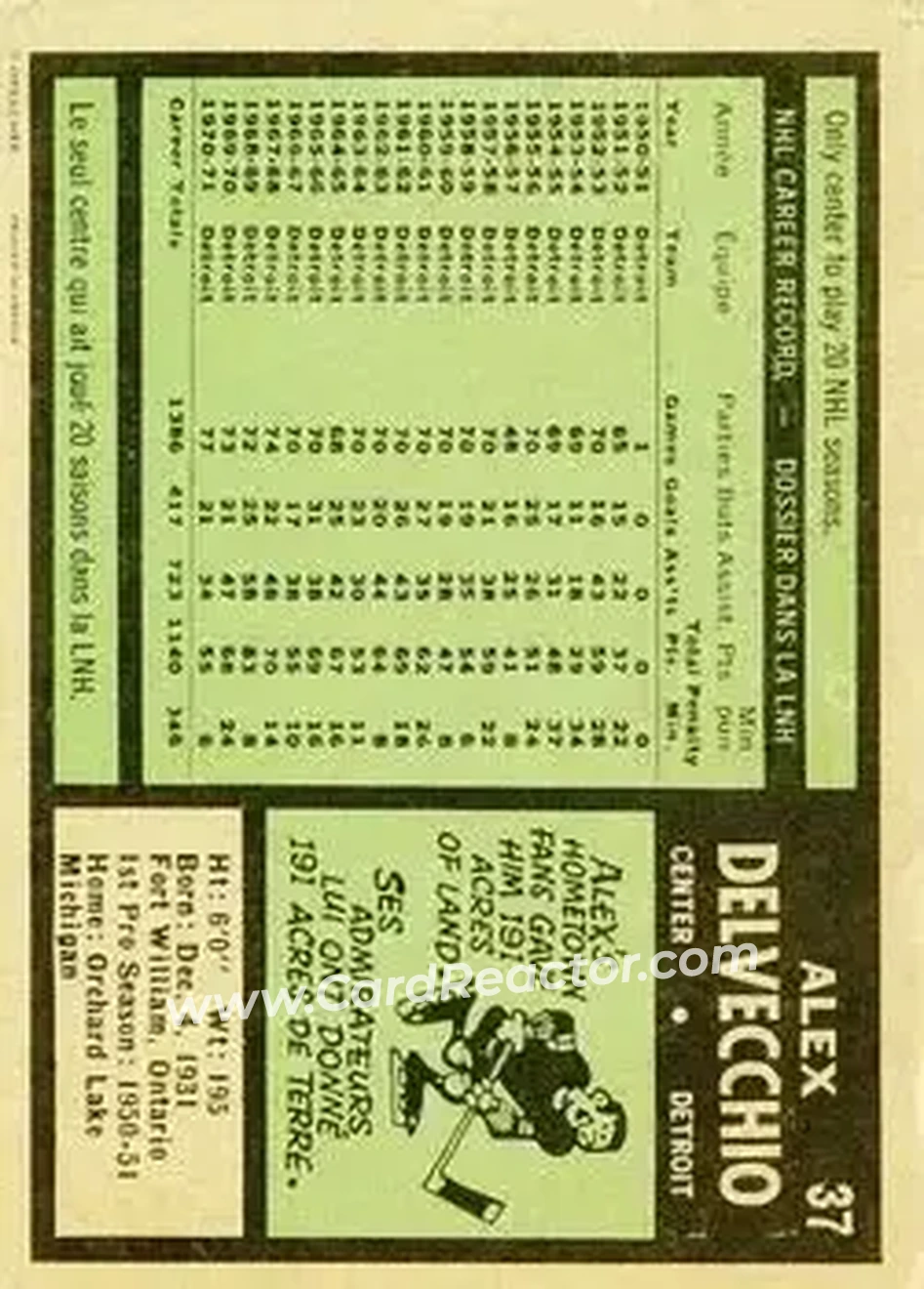 Back of Alex Delvecchio