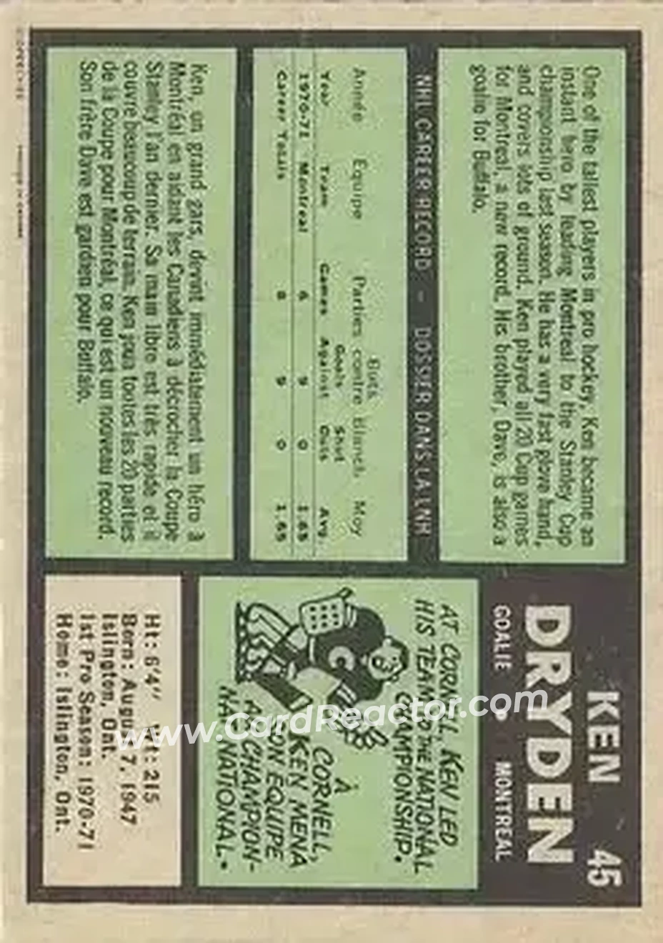 Back of Ken Dryden