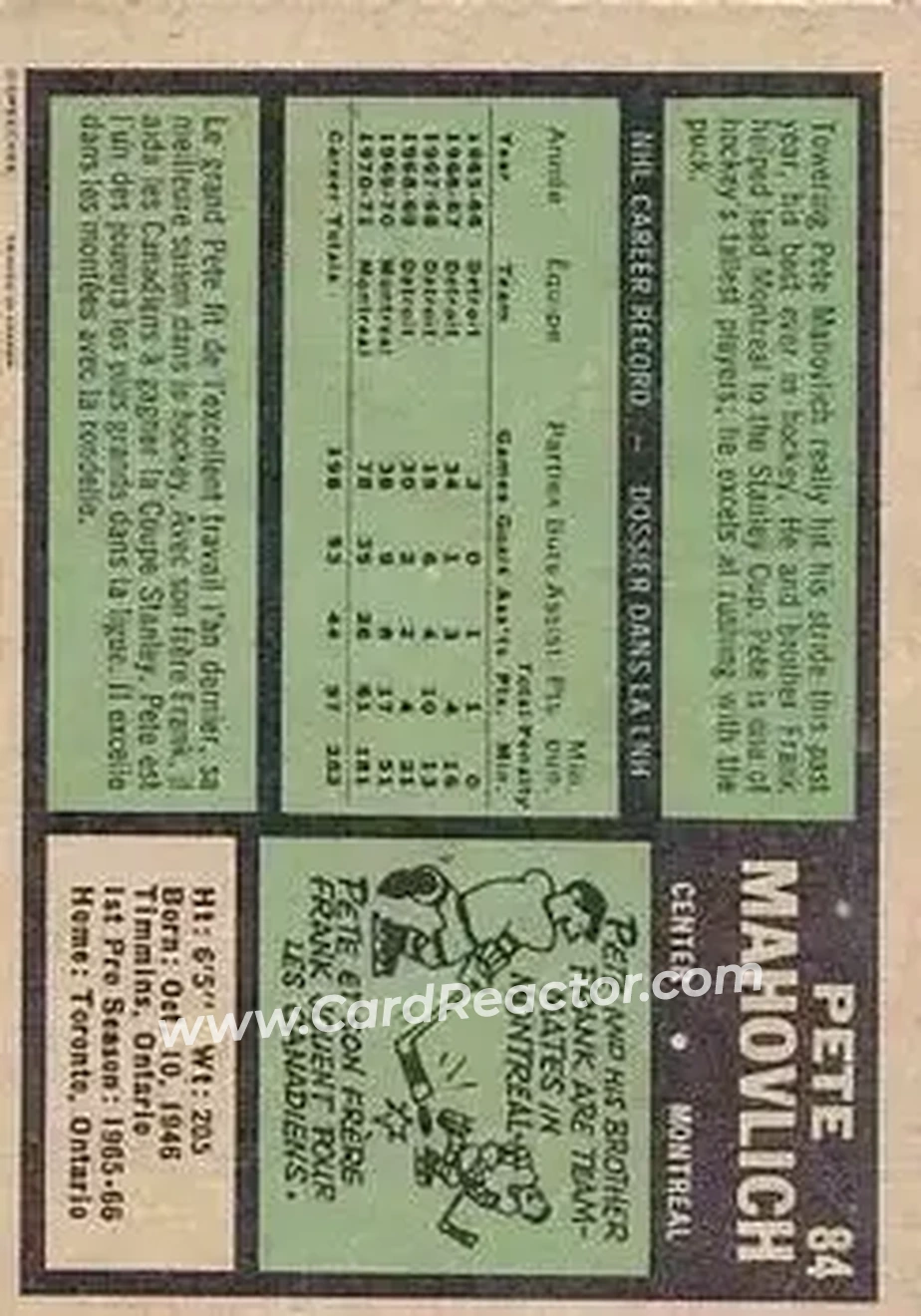 Back of Pete Mahovlich