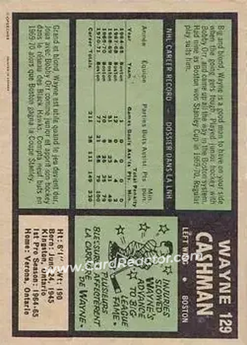 Back of Wayne Cashman