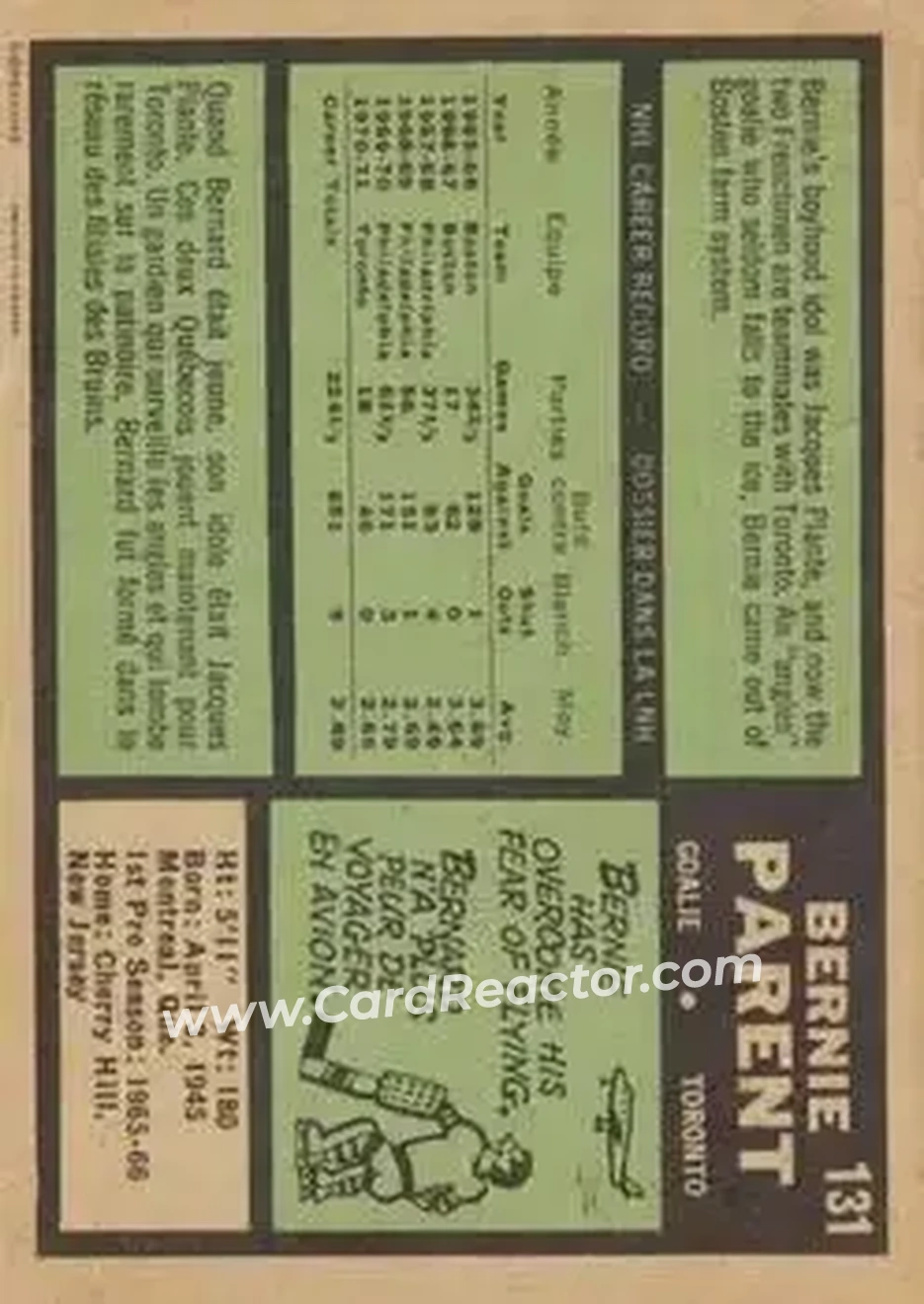 Back of Bernie Parent
