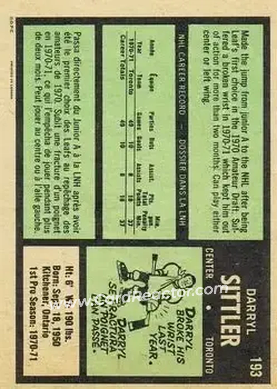 Back of Darryl Sittler