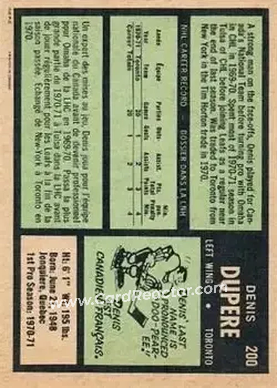 Back of Denis Dupere