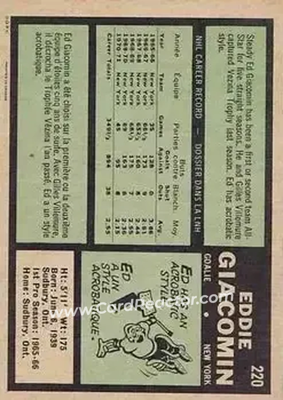 Back of Eddie Giacomin