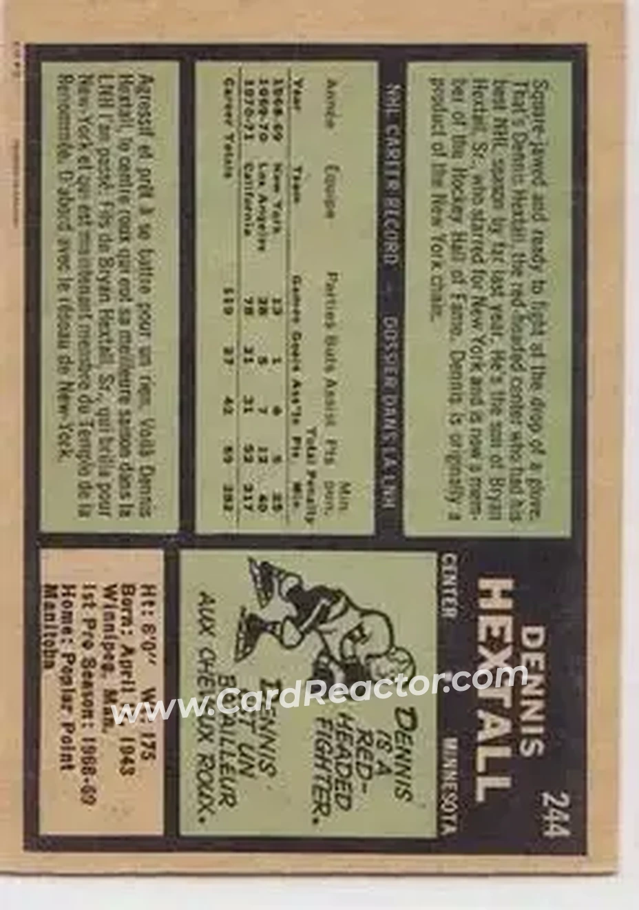 Back of Dennis Hextall
