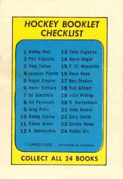 1971-72 O-Pee-Chee - Booklets #24 - Bobby Orr - Boston Bruins - Back