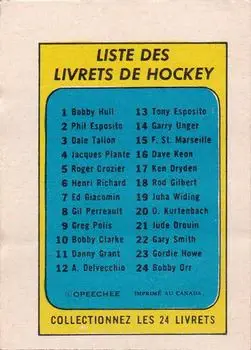 1971-72 O-Pee-Chee - Booklets French #1 - Bobby Hull - Chicago Blackhawks - Back