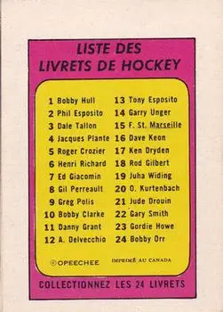 1971-72 O-Pee-Chee - Booklets French #2 - Phil Esposito - Boston Bruins - Back