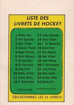 1971-72 O-Pee-Chee - Booklets French #4 - Jacques Plante - Toronto Maple Leafs - Back