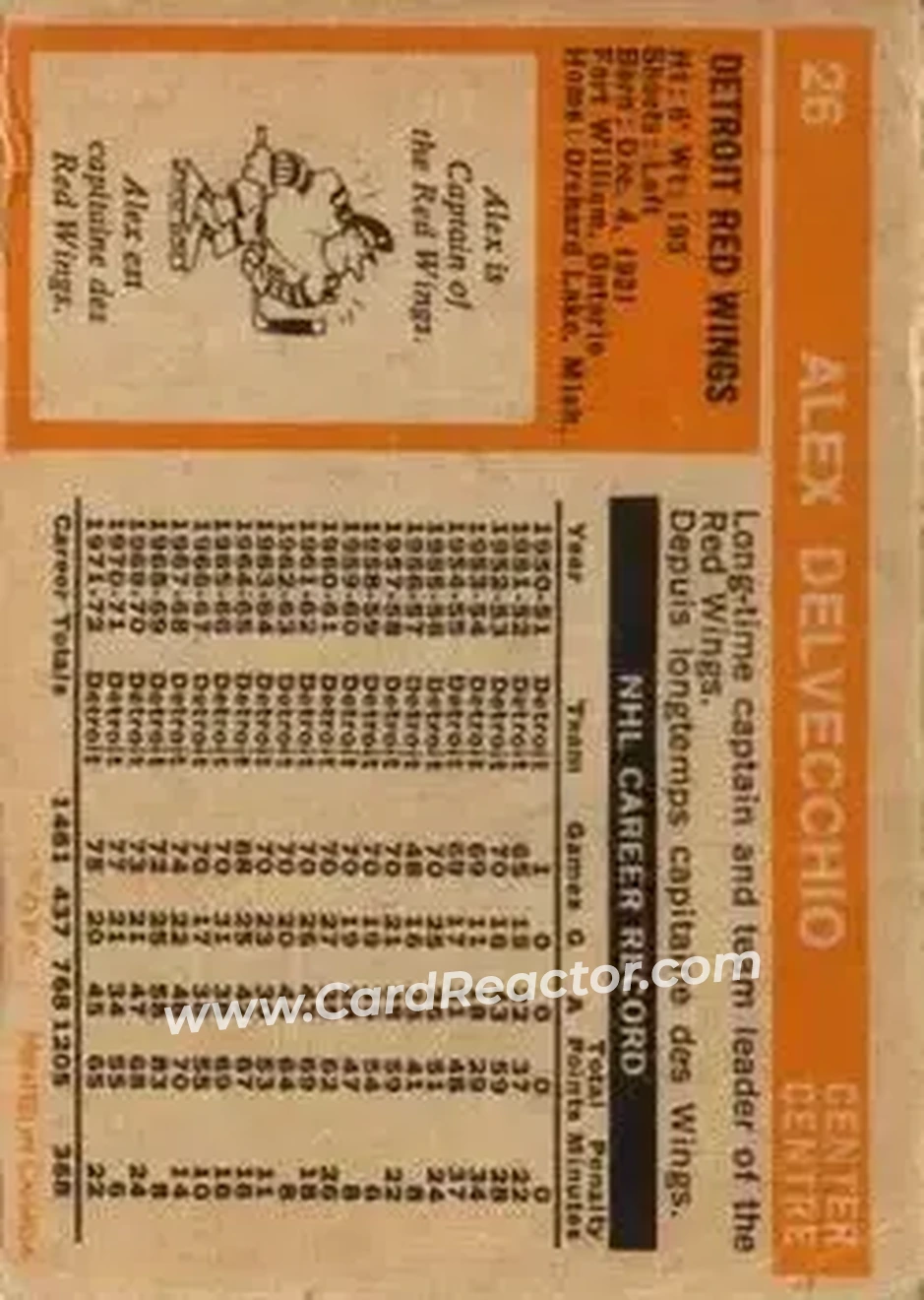 Back of Alex Delvecchio