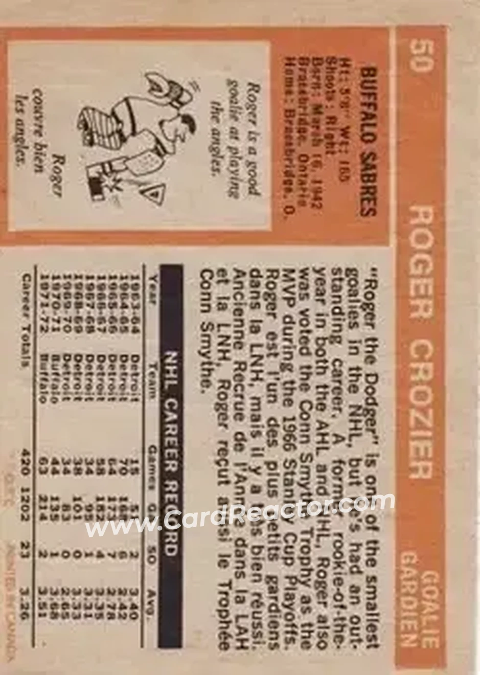 Back of Roger Crozier