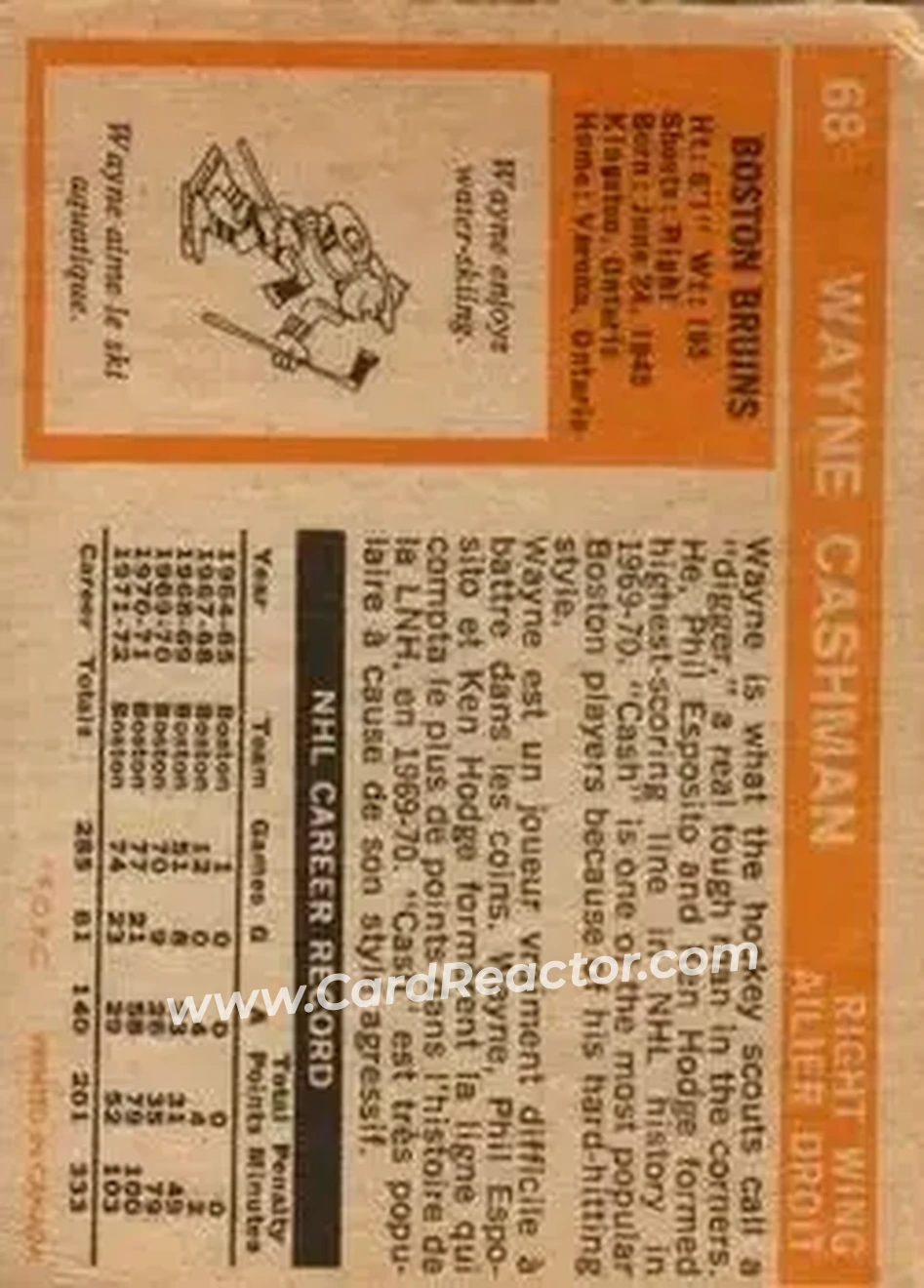 Back of Wayne Cashman