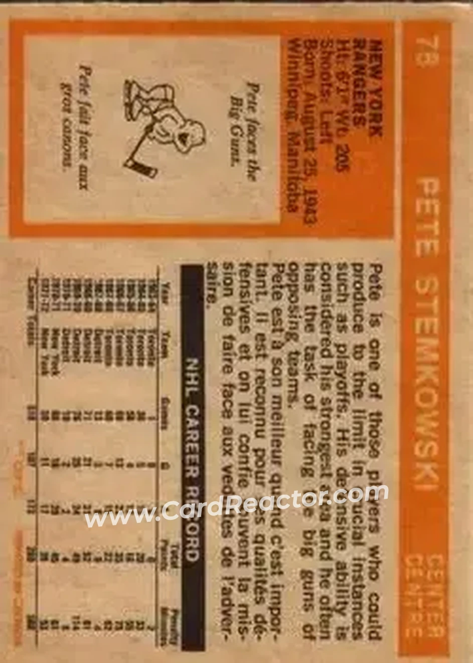 Back of Pete Stemkowski
