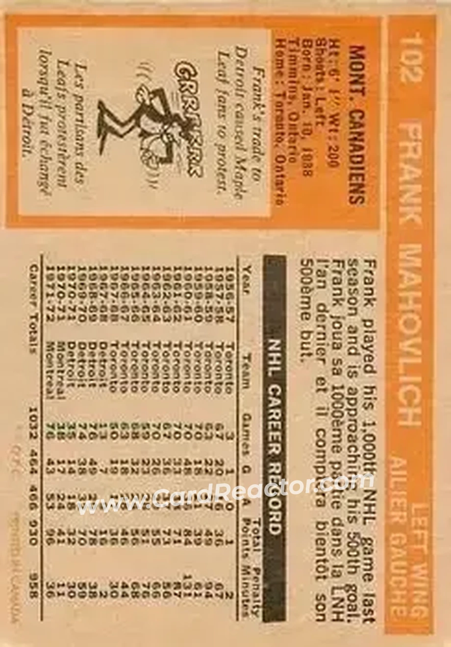 Back of Frank Mahovlich