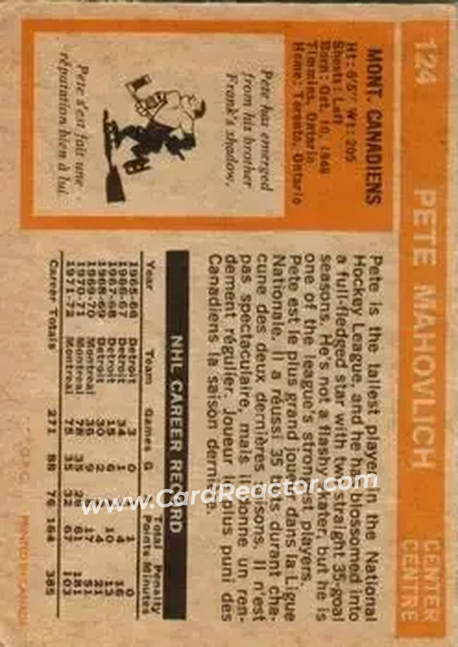Back of Pete Mahovlich