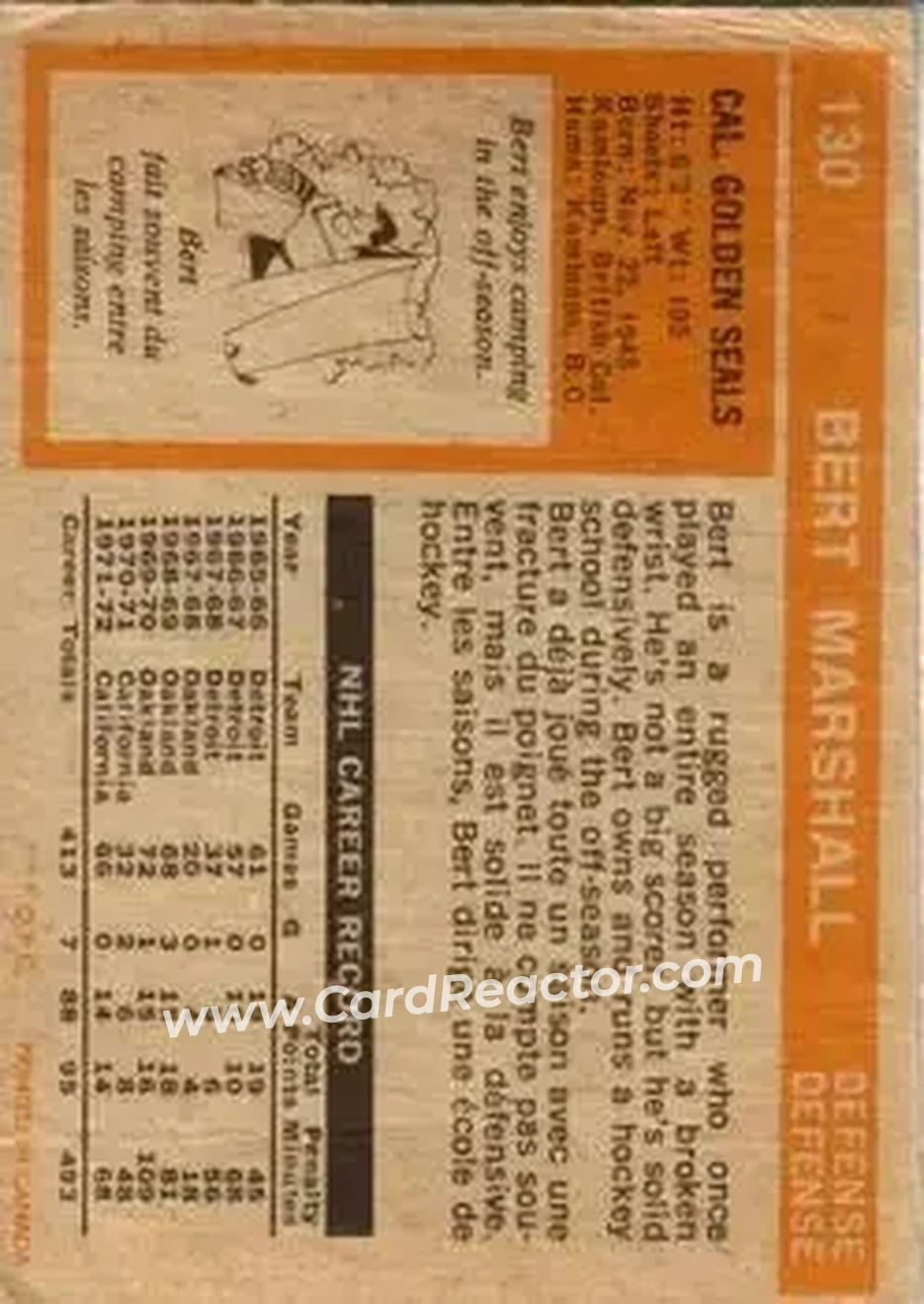 Back of Bert Marshall