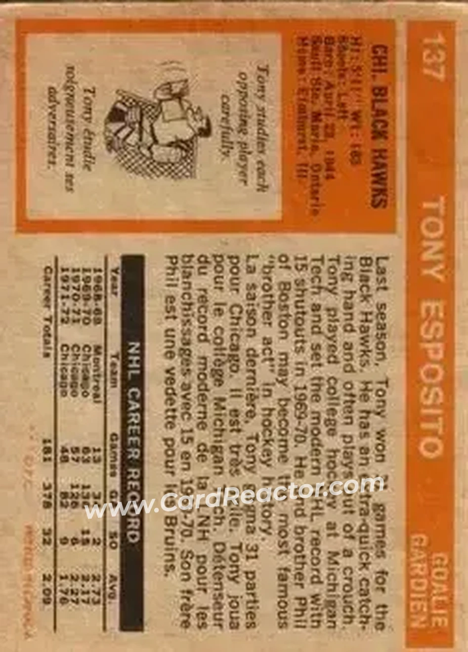 Back of Tony Esposito