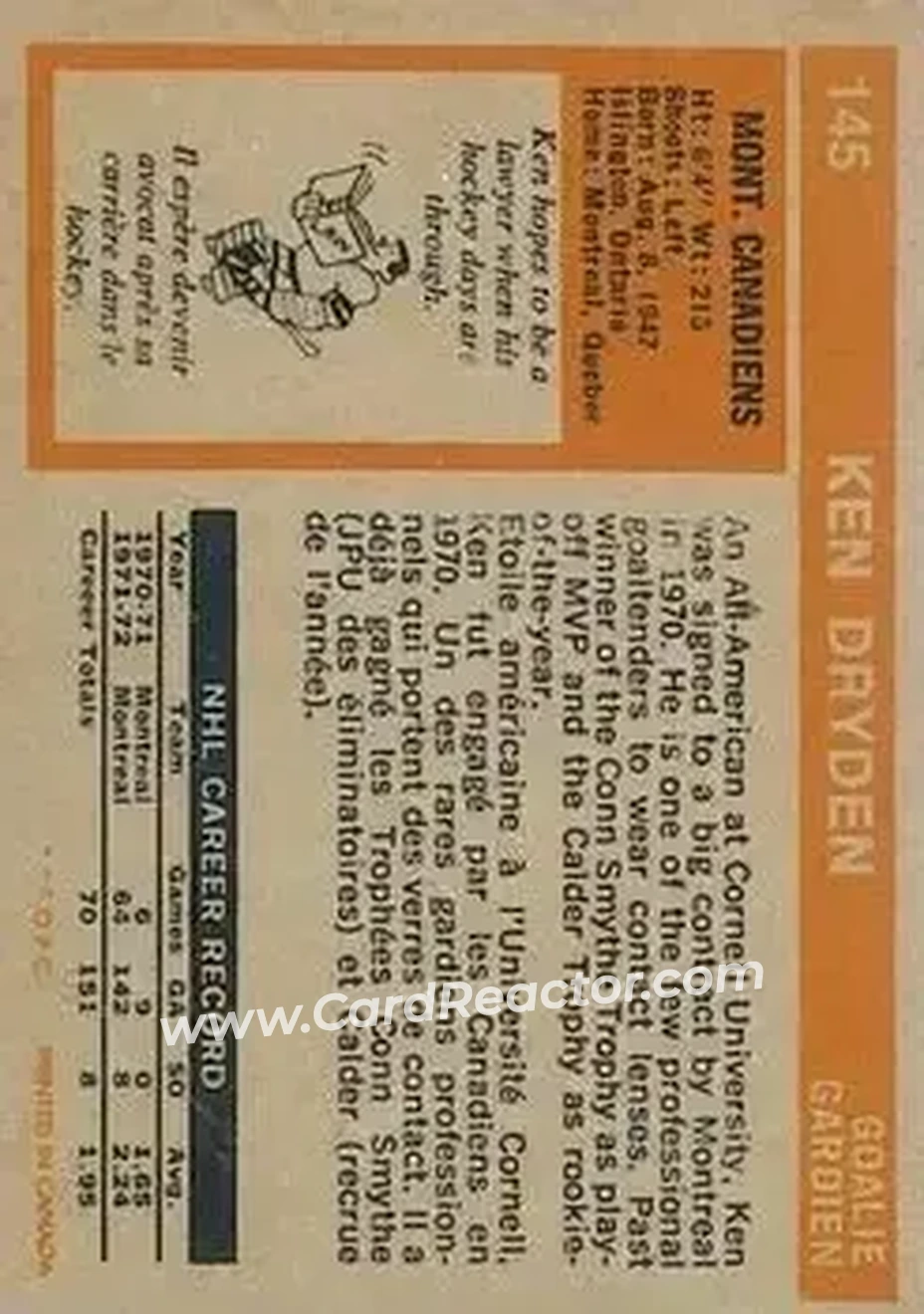 Back of Ken Dryden
