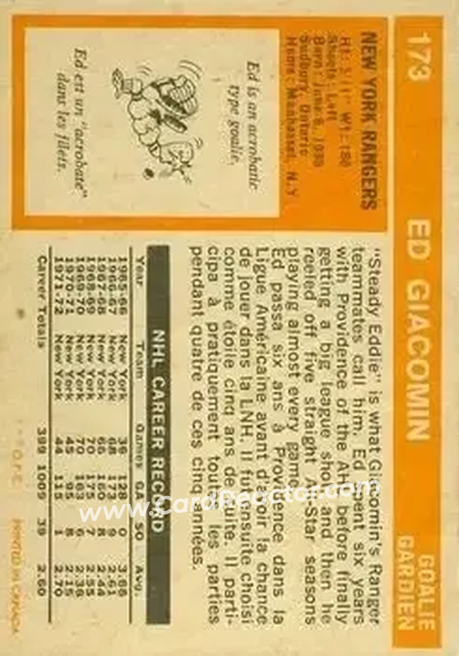 Back of Eddie Giacomin