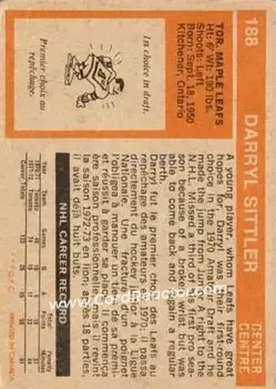 Back of Darryl Sittler