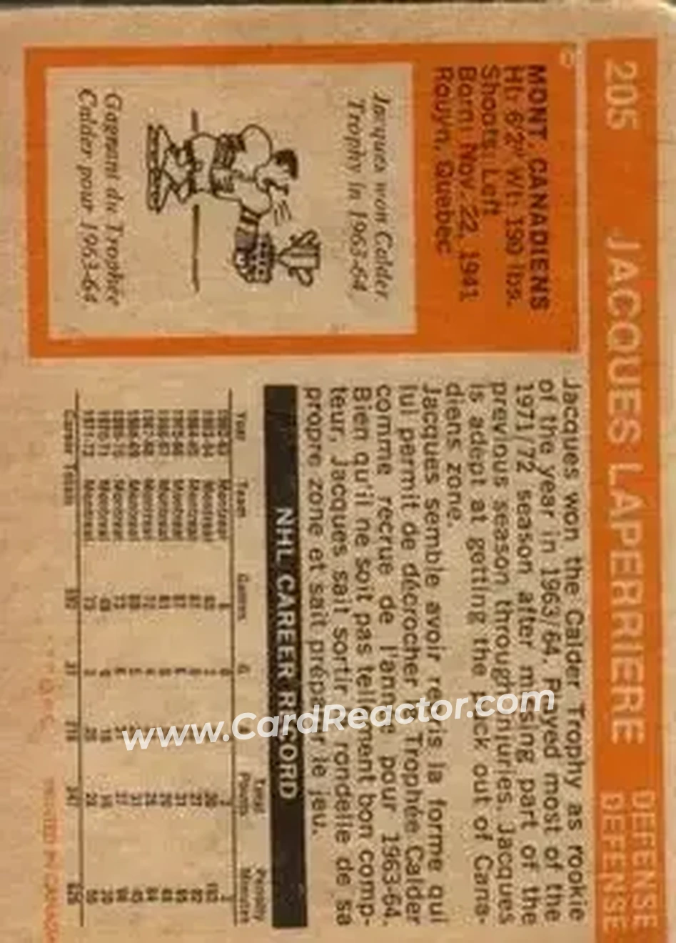 Back of Jacques Laperriere