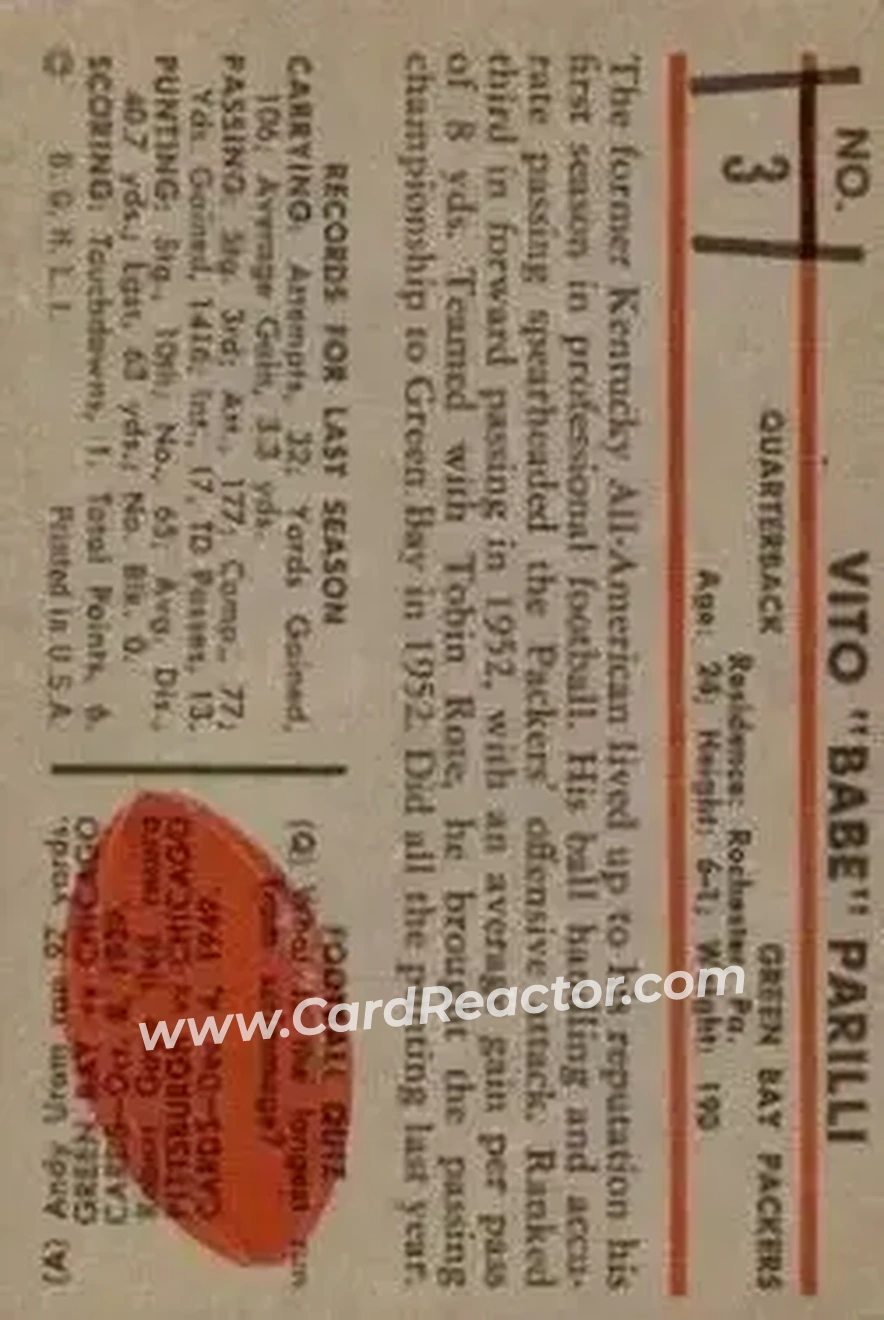 Back of Babe Parilli