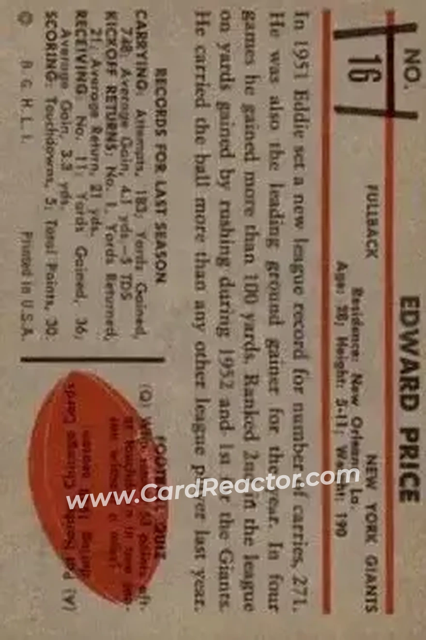 Back of Eddie Price