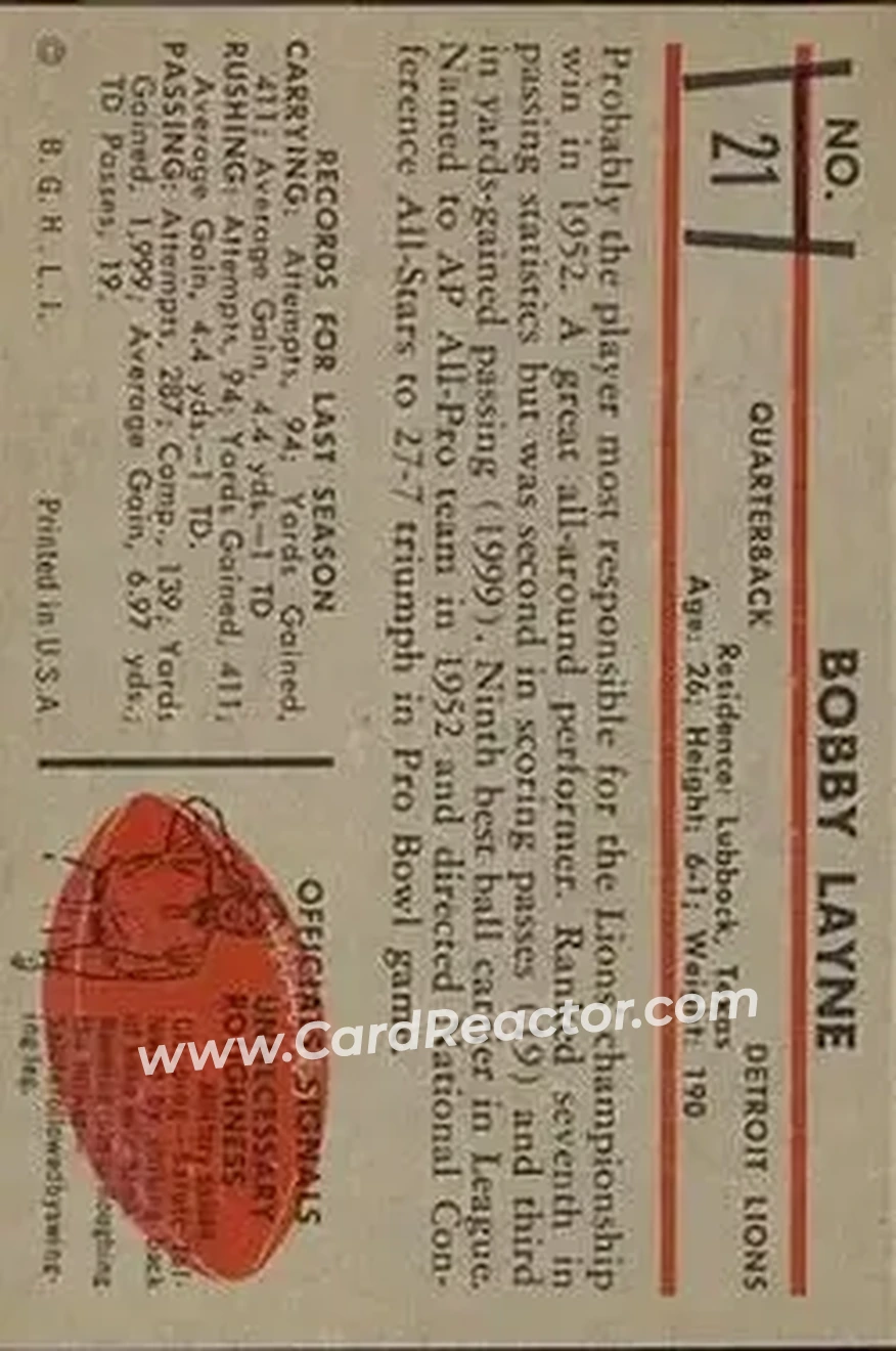 Back of Bobby Layne