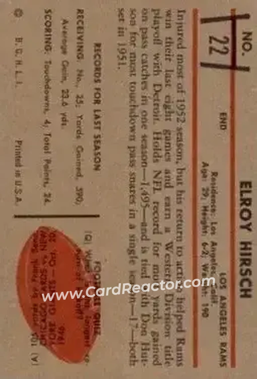 Back of Elroy Hirsch