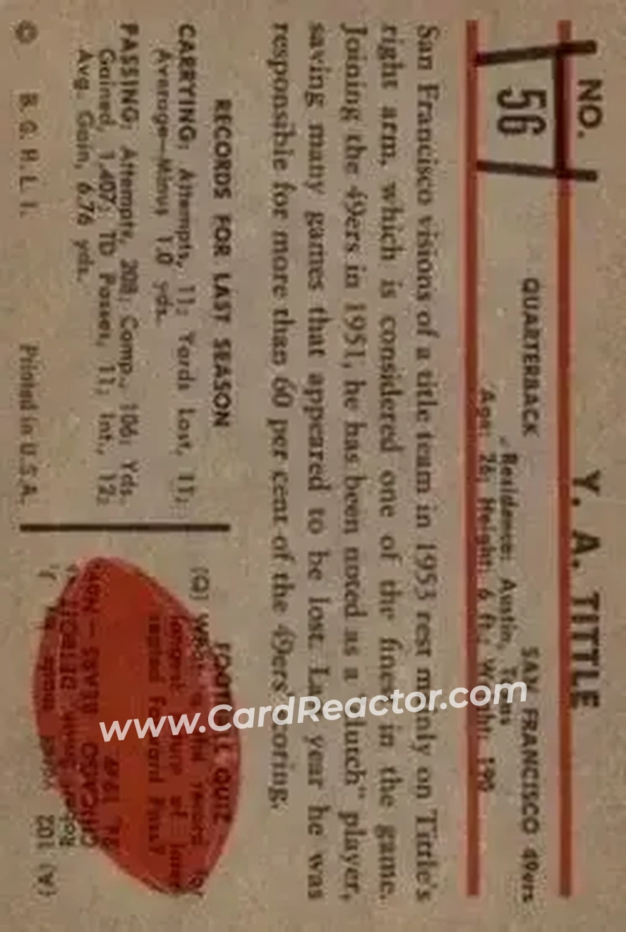 Back of Y.A. Tittle