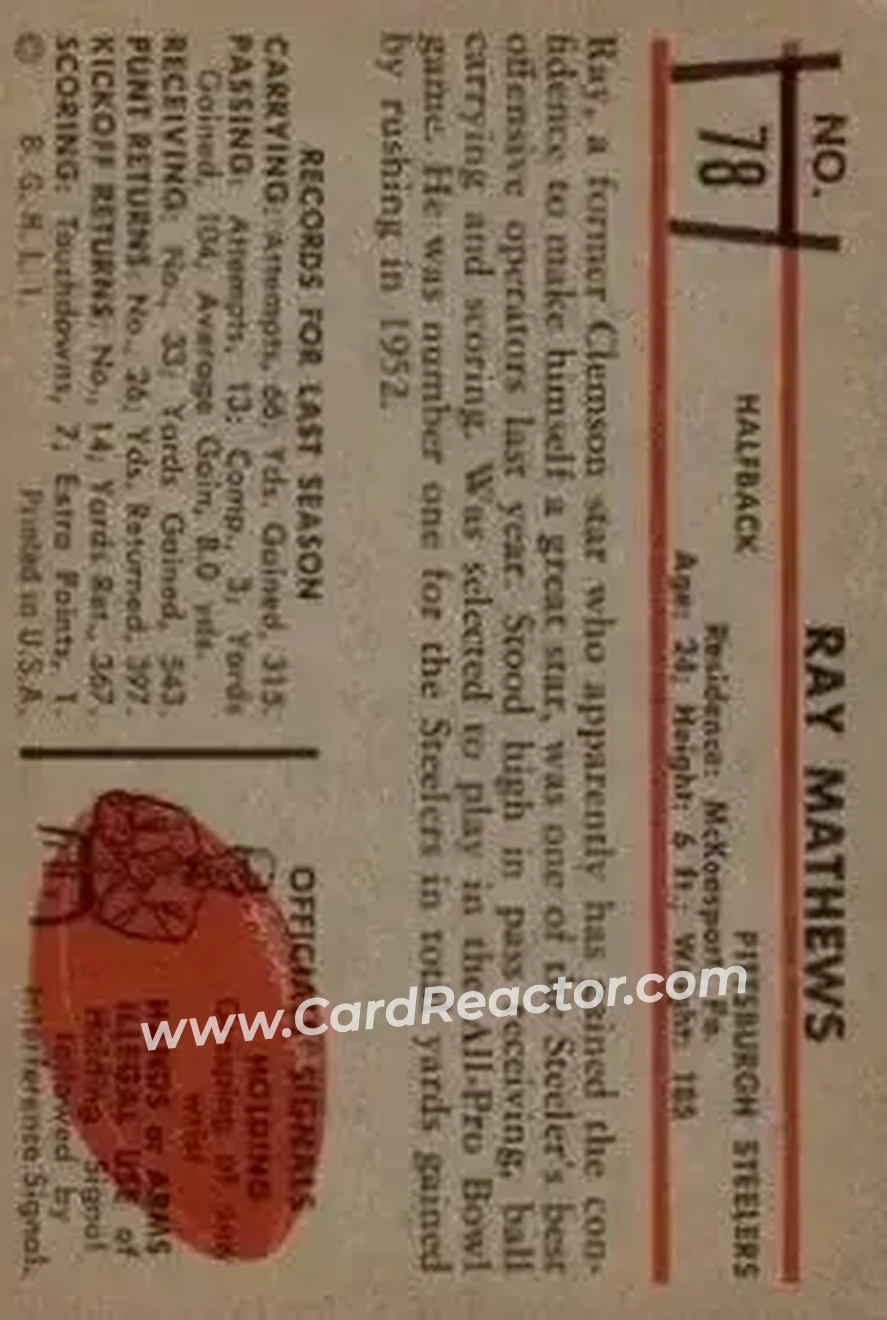 Back of Ray Mathews