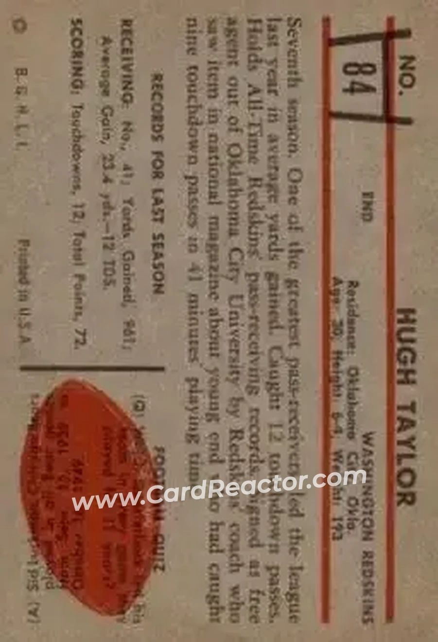 Back of Hugh Taylor