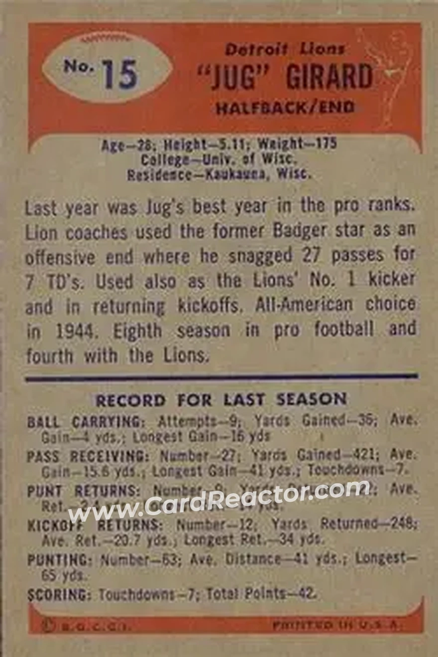 Back of Earl "Jug" Girard