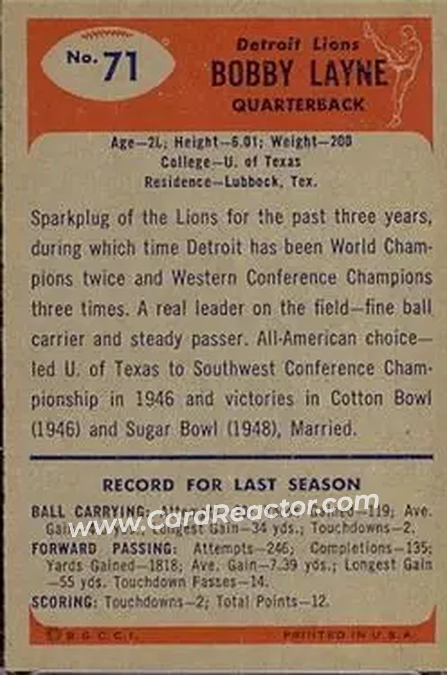 Back of Bobby Layne