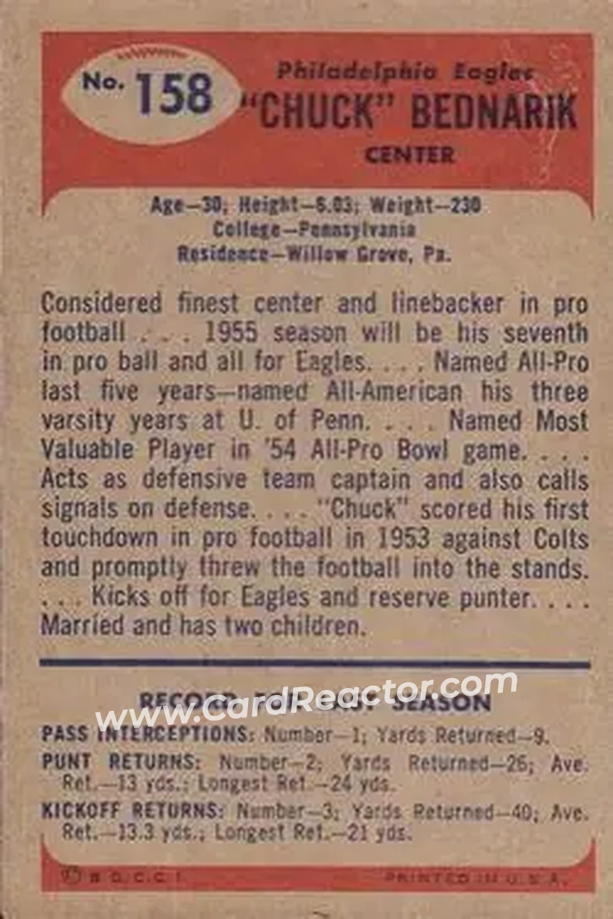 Back of Chuck Bednarik