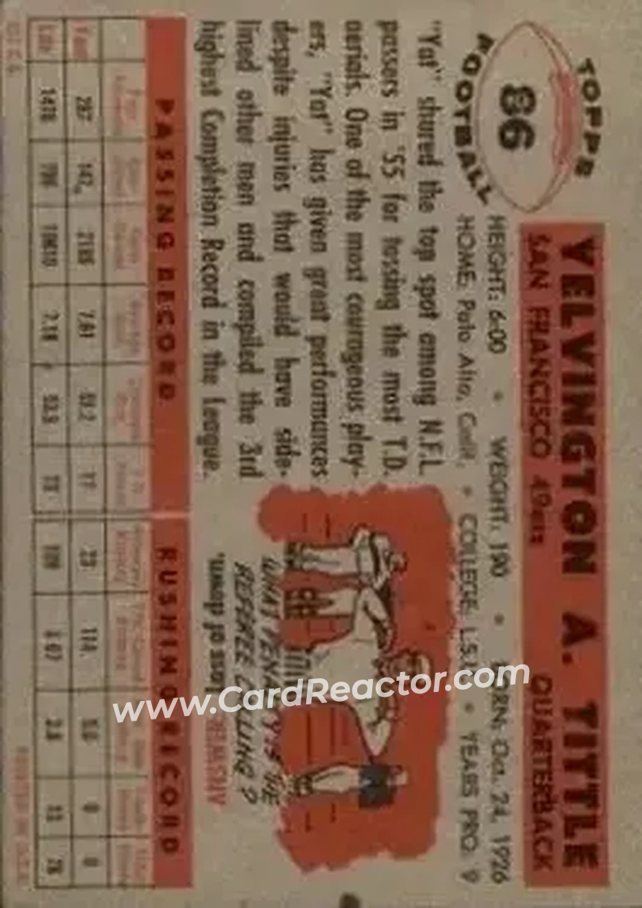 Back of Y.A. Tittle