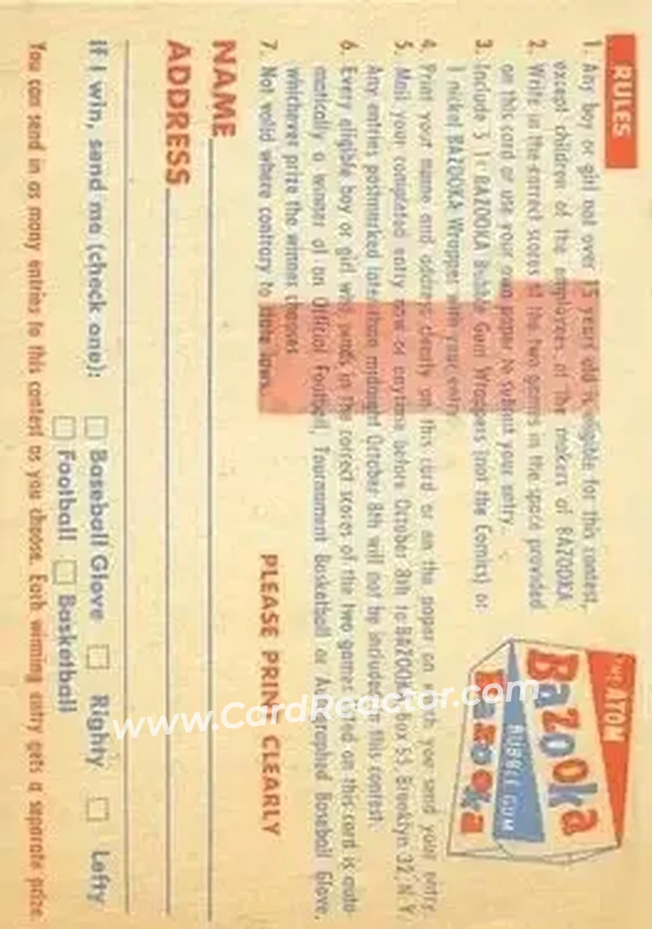 Back of Card #NNO