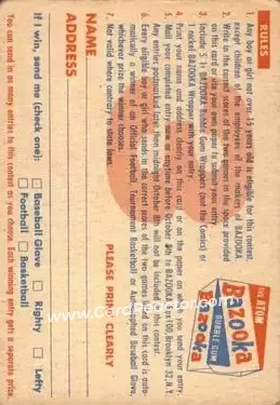 Back of Card #NNO